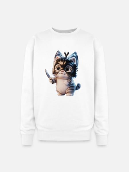 Ninja Kitten with Dagger - Oversized Crewneck Sweatshirt - white