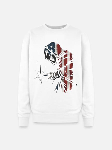 American Flag Welder Distressed Graphic - Oversized Crewneck Sweatshirt - white
