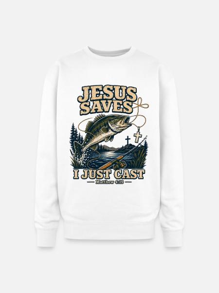 Jesus Saves I Just Cast Christian Fishing - Oversized Crewneck Sweatshirt - white
