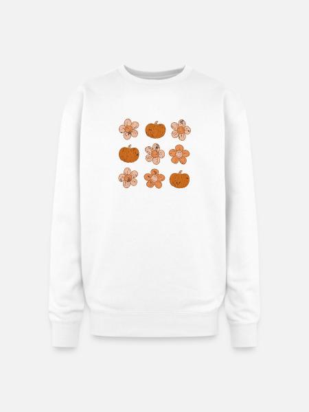 Rustic Pumpkin and Flower Pattern - Oversized Crewneck Sweatshirt - white