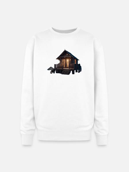 Rustic Cabin Nightscape Design - Oversized Crewneck Sweatshirt - white