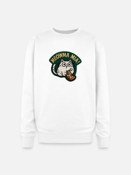 Meowma Mia Embroidered Patch - Oversized Crewneck Sweatshirt - white