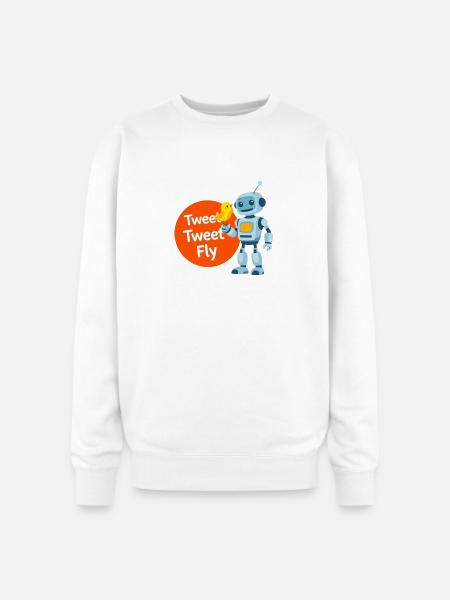 Robot and Bird Tweet Duo - Oversized Crewneck Sweatshirt - white