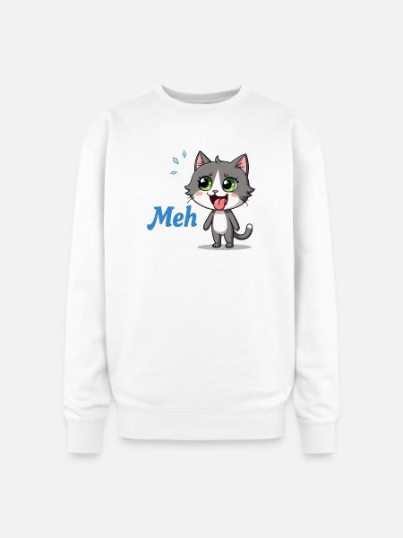 Meh – Funny Cat Meme - Oversized Crewneck Sweatshirt - white