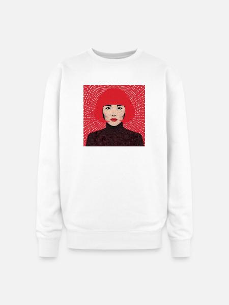 Crimson Pop Art Halftone Portrait - Oversized Crewneck Sweatshirt - white