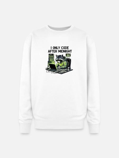 Midnight Coder Raccoon - Oversized Crewneck Sweatshirt - white