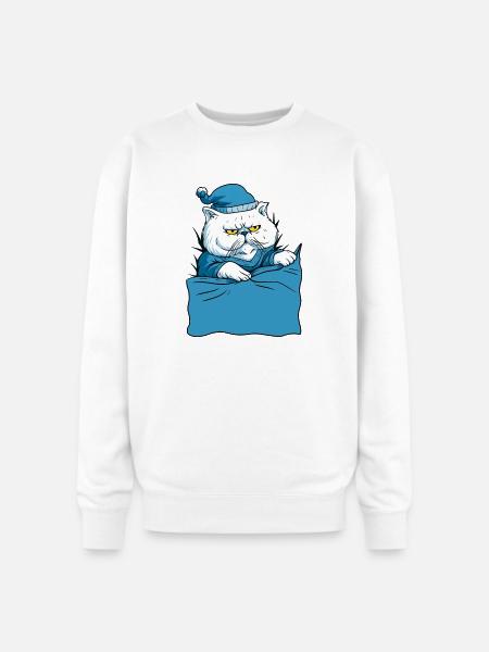 Grumpy Blue Pajama Cat - Oversized Crewneck Sweatshirt - white