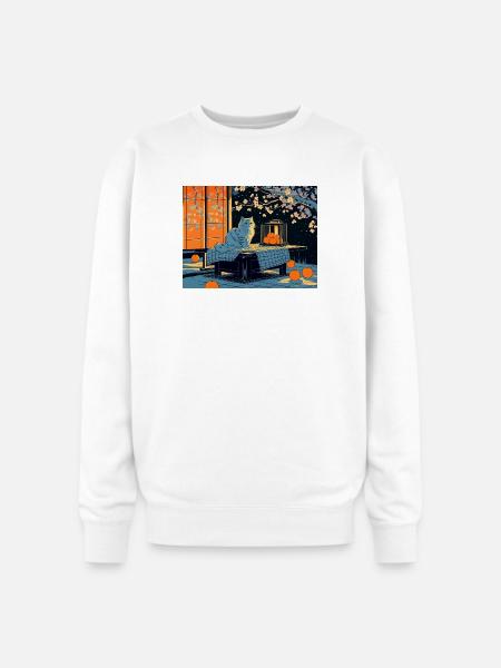 Blue Cat Lantern Night Garden - Oversized Crewneck Sweatshirt - white