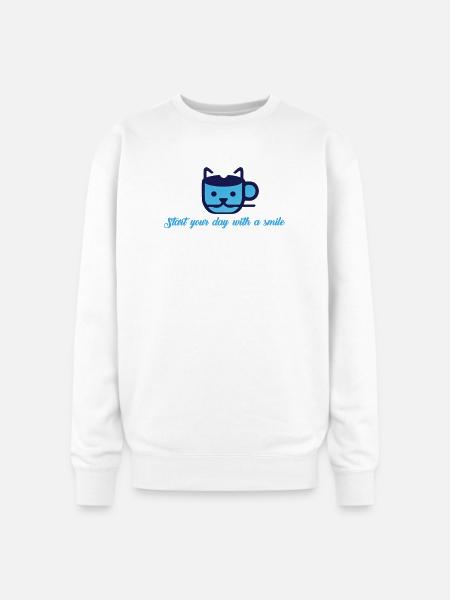 Blue Cat Morning Smile - Oversized Crewneck Sweatshirt - white