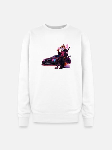 Neon Fox Racer - Oversized Crewneck Sweatshirt - white