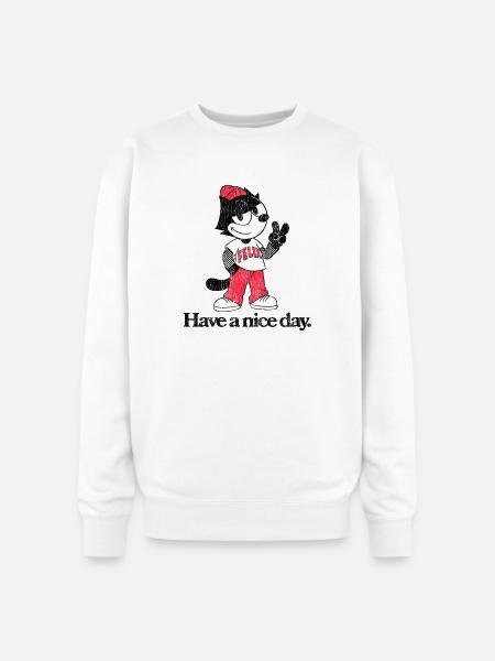 Felix The Cat In Skater Style & Have A Nice Day - Oversized Crewneck Sweatshirt - white