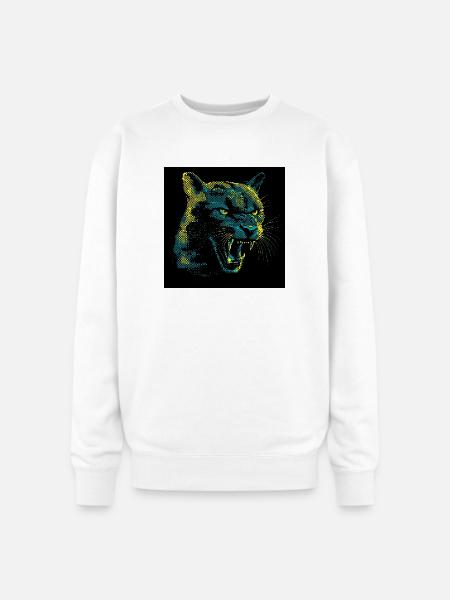 Neon Halftone Cat Roar - Oversized Crewneck Sweatshirt - white