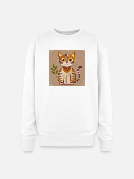 Rustic Geometric Cat Illustration - Oversized Crewneck Sweatshirt - white