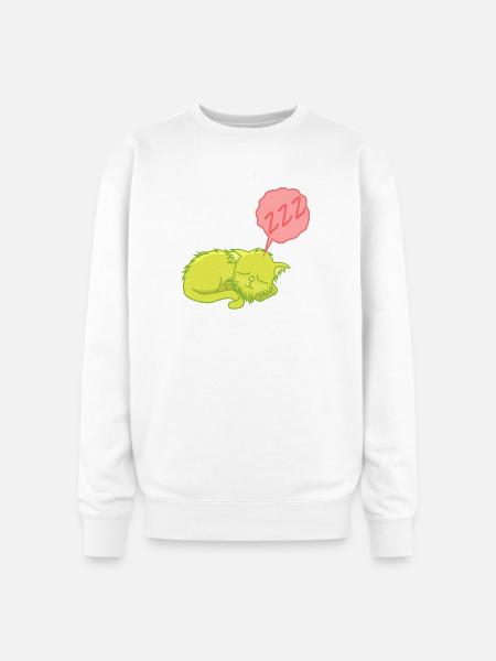 Lime Neon Sleepy Cat - Oversized Crewneck Sweatshirt - white