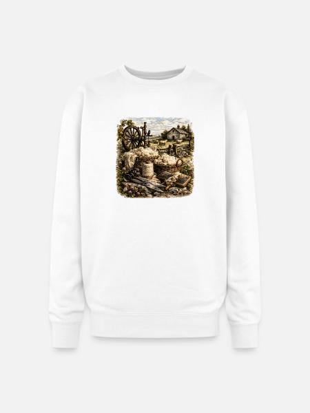 Rustic Wool Spinning Farm - Oversized Crewneck Sweatshirt - white