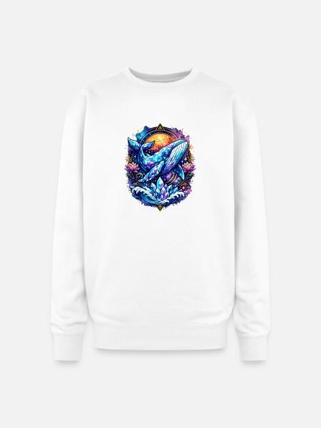 Crystal Whale Geometric Ocean Art T-Shirt - Oversized Crewneck Sweatshirt - white