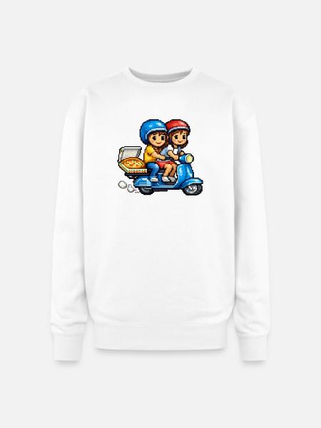 Boy and Girl on Vespa with Pizza! - Oversized Crewneck Sweatshirt - white