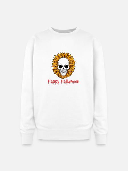 Sunflower Skull Halloween Tee - Oversized Crewneck Sweatshirt - white