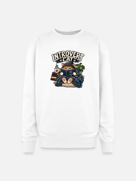 Introvert Cat Cozy Reader - Oversized Crewneck Sweatshirt - white