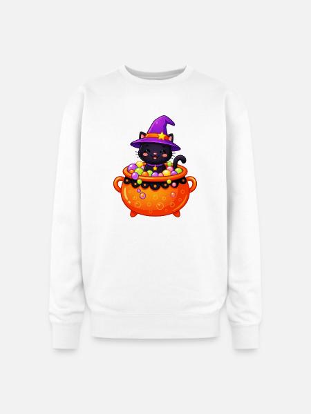 Whiskered Witch in Cauldron - Oversized Crewneck Sweatshirt - white