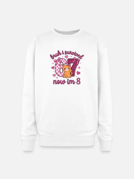 8th Birthday Kitty Survived 6 - Oversized Crewneck Sweatshirt - white