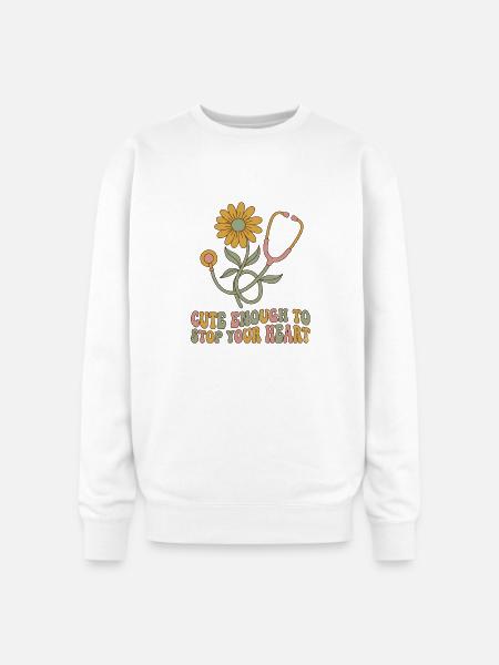 Blooming Heartbeat Stethoscope - Oversized Crewneck Sweatshirt - white