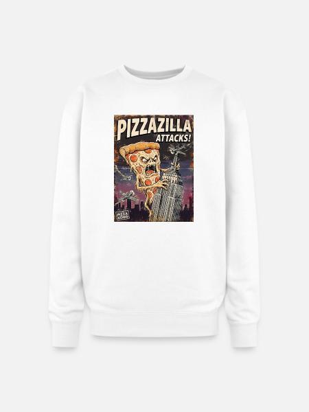 Pizzazilla Attacks Retro City Poster - Oversized Crewneck Sweatshirt - white