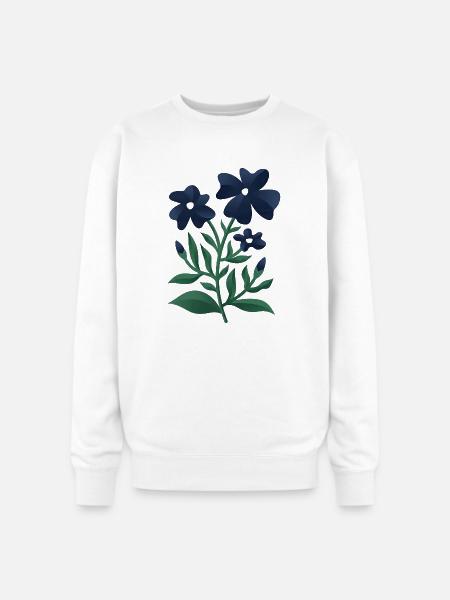 Midnight Blue Bloom Botanical Print - Oversized Crewneck Sweatshirt - white