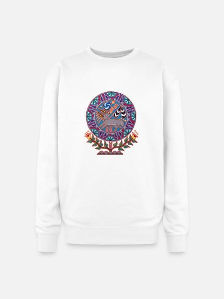 Native Huichol Peyote Deer - Oversized Crewneck Sweatshirt - white
