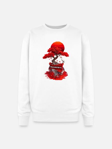 Crimson Bonsai Boat at Sunset - Oversized Crewneck Sweatshirt - white