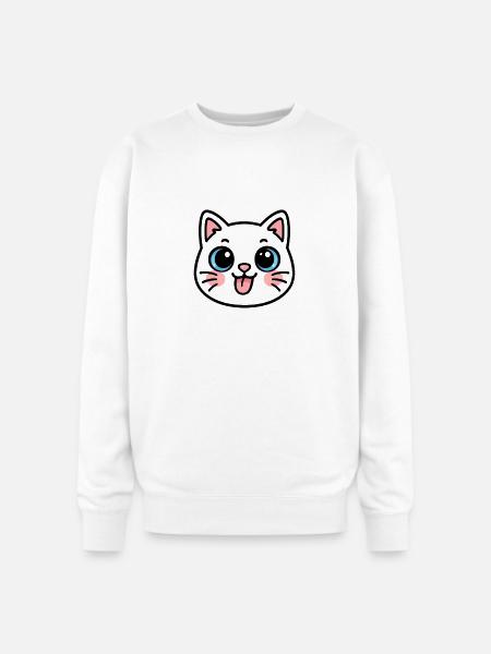 Kawaii Black Cat Face - Oversized Crewneck Sweatshirt - white