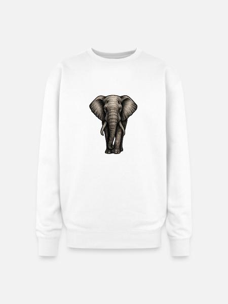 Charcoal Elephant Portrait - Oversized Crewneck Sweatshirt - white