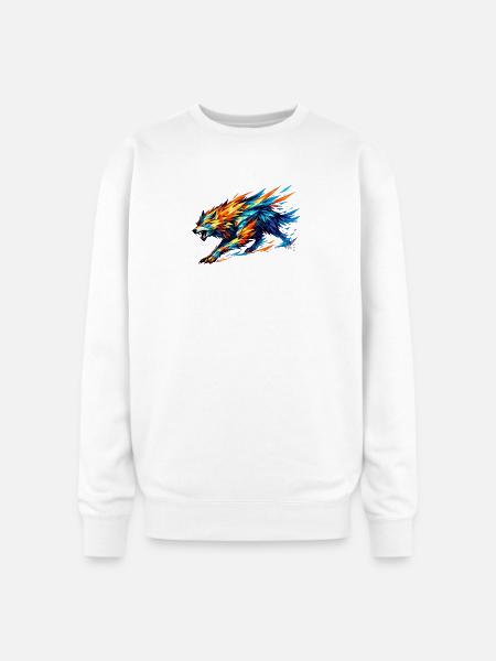Prism Wolf in Fractal Fur - Oversized Crewneck Sweatshirt - white