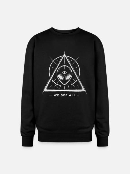 Alien Symbol We See All Cosmic Mystery Tee - Oversized Crewneck Sweatshirt - black