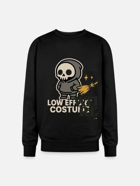 Skeleton Hoodie with Broom - Oversized Crewneck Sweatshirt - black