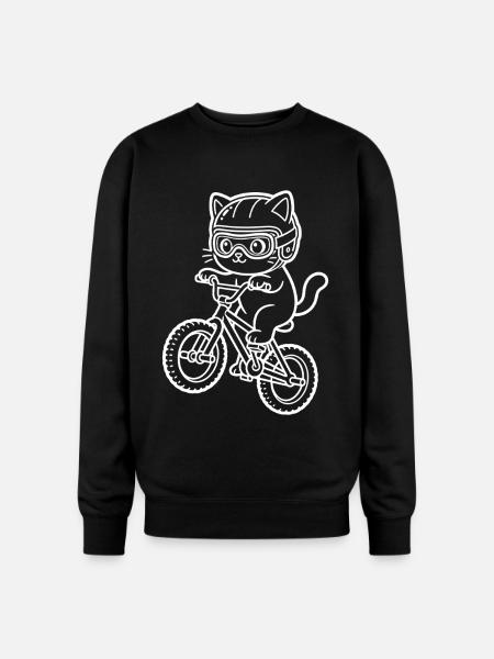 Kawaii Cat Riding BMX Bike - Oversized Crewneck Sweatshirt - black