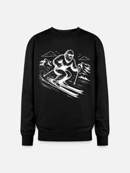 Bigfoot Sasquatch Skier in the Mountains - Oversized Crewneck Sweatshirt - black