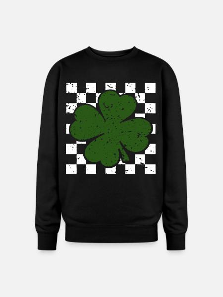 Emerald FourLeaf Clover on Checkerboard - Oversized Crewneck Sweatshirt - black