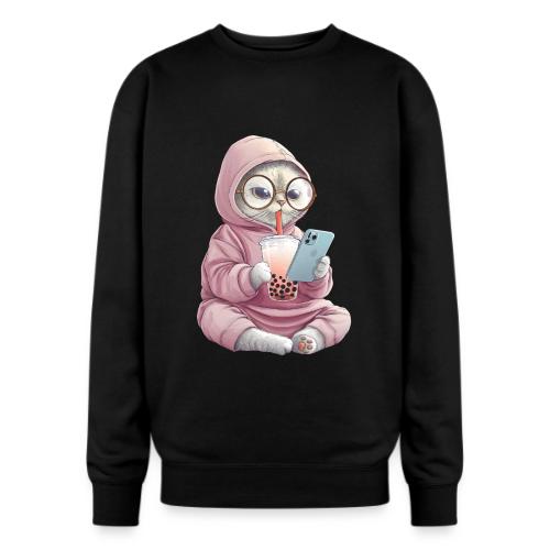 Cool Cat Bubble Tea Cartoon Design - Oversized Crewneck Sweatshirt