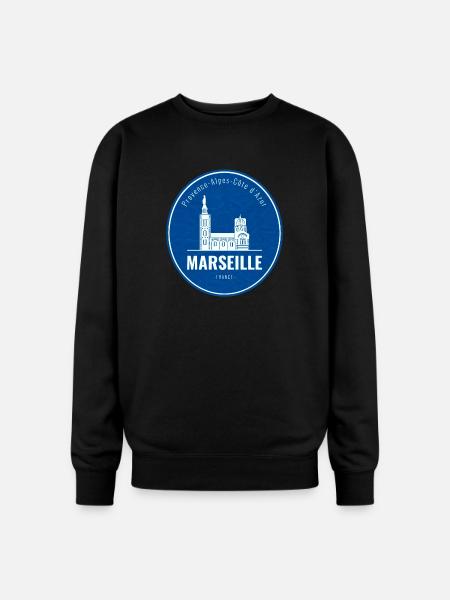 Blue Marseille Landmark Patch - Oversized Crewneck Sweatshirt - black