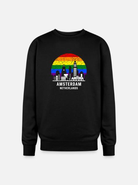 Amsterdam Skyline Rainbow Illustration - Oversized Crewneck Sweatshirt - black