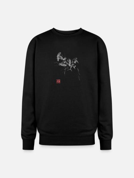 Whisper Cat Inkwash Portrait - Oversized Crewneck Sweatshirt - black
