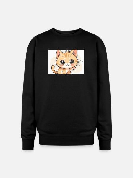 Waving Kawaii Orange Tabby - Oversized Crewneck Sweatshirt - black