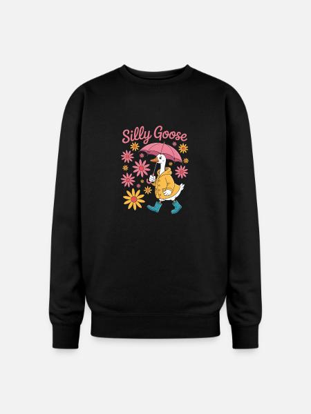 Silly Goose With Umbrella - Oversized Crewneck Sweatshirt - black