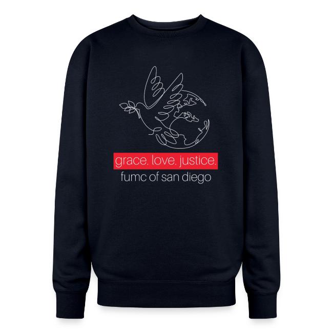 Grace. Love. Justice.- dove and earth graphic