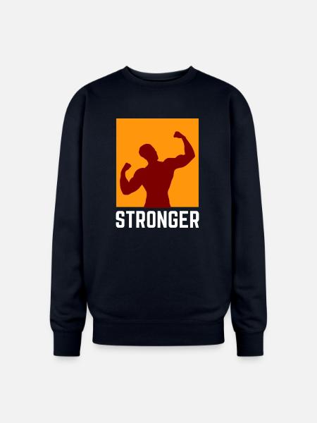Bold muscular silhouette with Stronger text - Oversized Crewneck Sweatshirt - navy