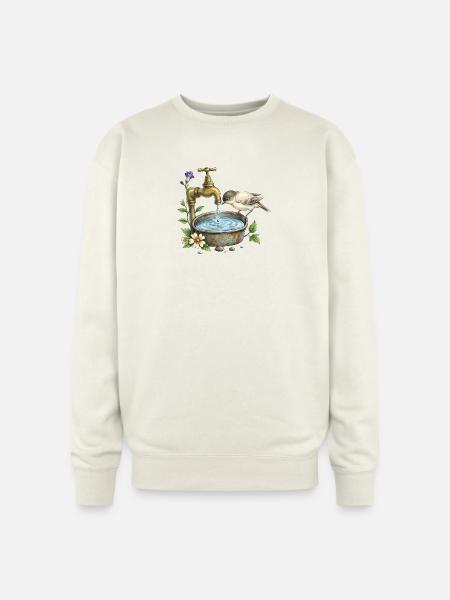 Bird at Rustic Tap Garden Watering - Oversized Crewneck Sweatshirt - ivory