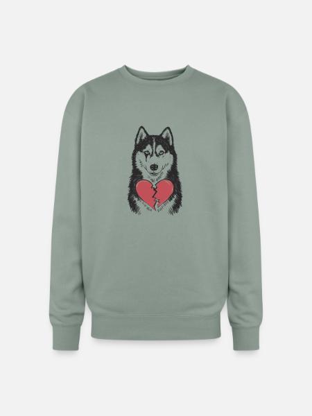Husky Crying Broken Heart - Oversized Crewneck Sweatshirt - sage