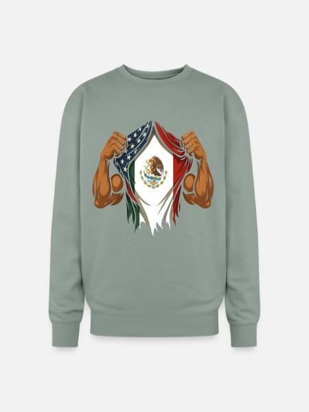Mexican American Flag Mexican Roots - Oversized Crewneck Sweatshirt - sage
