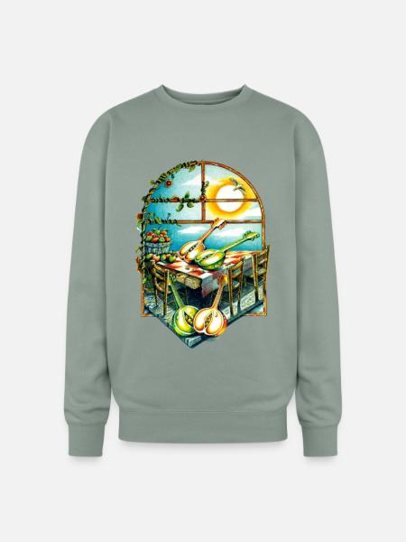 Rustic Sunrise Kitchen Scene - Oversized Crewneck Sweatshirt - sage